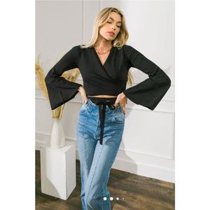 Jealous tomato bell sleeve tie top